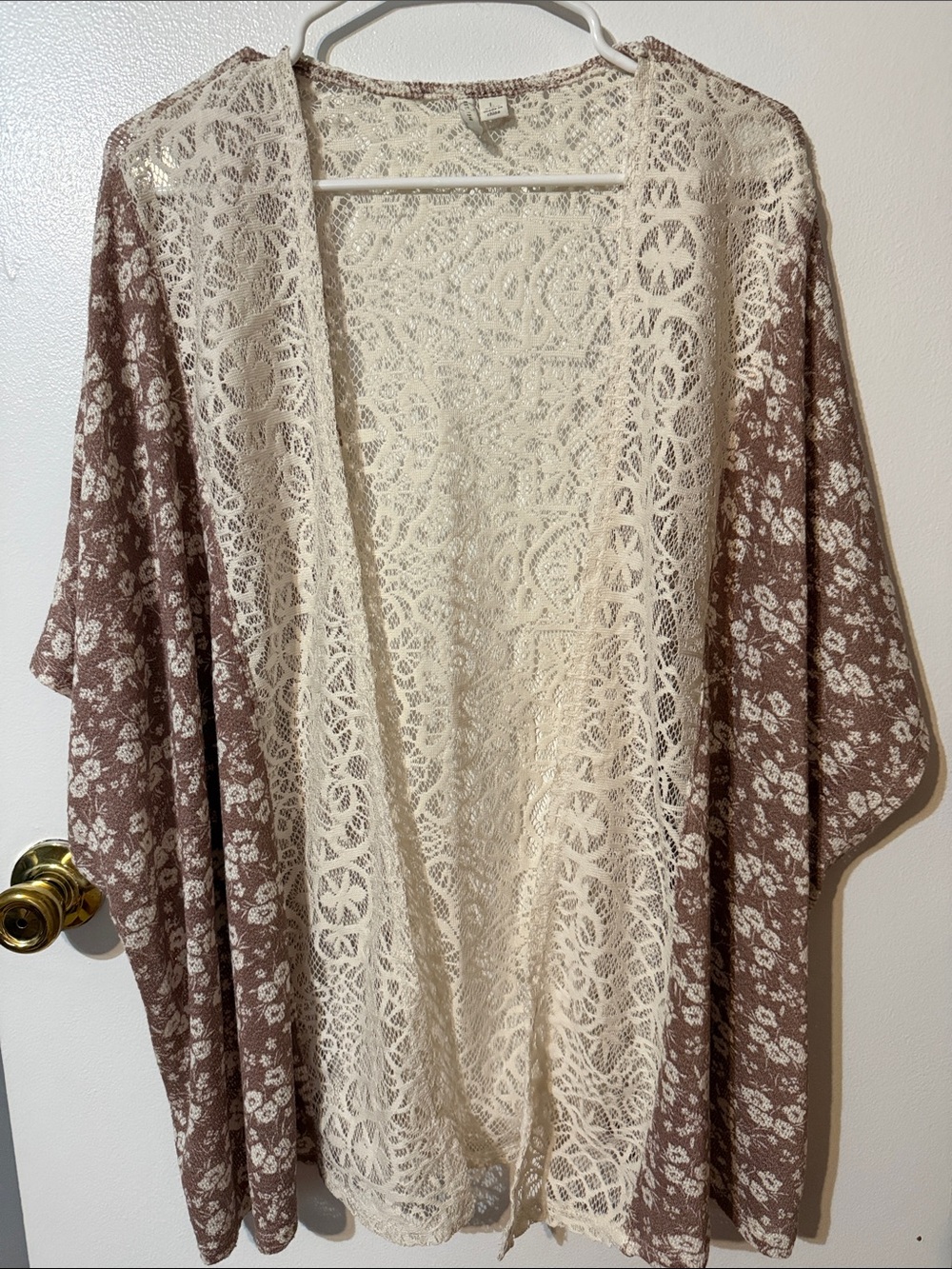 Cato Cream Lace Kimono with Brown Floral Sleeves